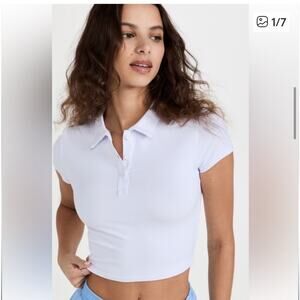 ALO Yoga Polo White Collared Crop T-Shirt Size: S